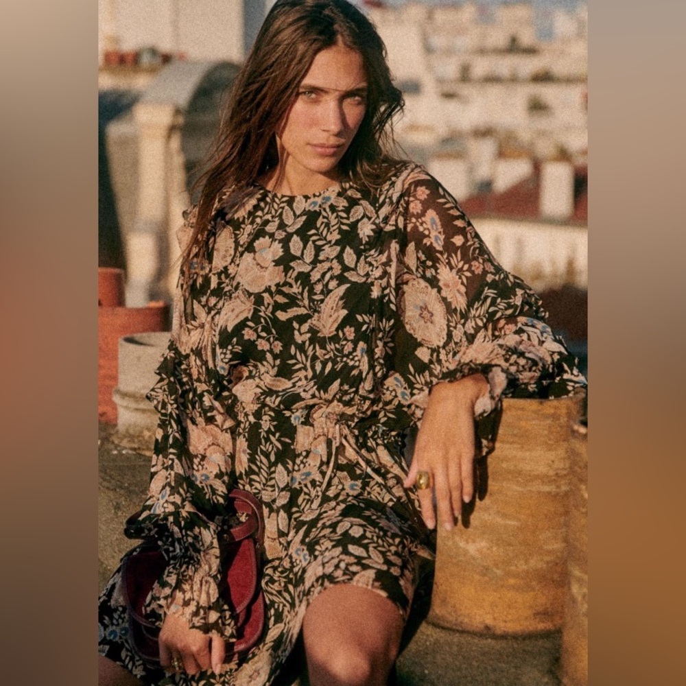 NEW! Sezane LALI DRESS in Black Floral Size 36 US 4